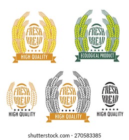 Set Of Bakery And Bread Shop Logos, Labels, Badges And Design Elements (Bread, Loaf, Wheat Ear, Ribbon, Icons) With Text. High Quality, Ecological Product. Ecological Product Definition.