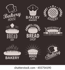 Set of bakery or cakery and bread shop logos, badges, labels and design elements.