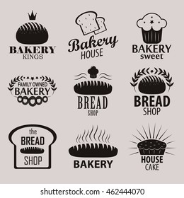 Conjunto de panadería o panadería y logotipos de panaderías, insignias, etiquetas y elementos de diseño.