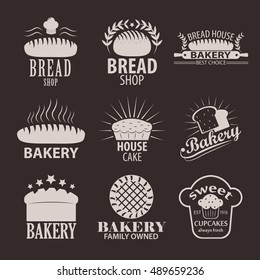 Set of bakery or cakery and bread shop logos, badges, labels and design elements.