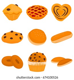 Set of bakery color flat icons for web and mobile design