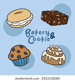 Set of Bakery and Cookie Vector Illustration. Good for Doodles and Other Graphic Assets