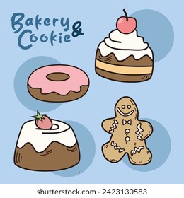 Conjunto de Ilustración de Panaderías y Vectores de Cookie. Bien por Doodles y otros activos gráficos