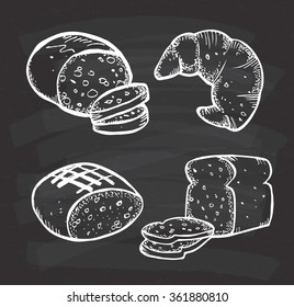 Set of bakery doodle on chalkboard background