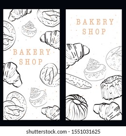 set bakery flyers, design your shop, line illustration