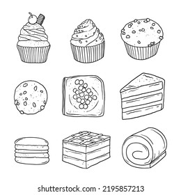 set of bakery food hand drawn illustration