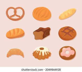 set of bakery food icons