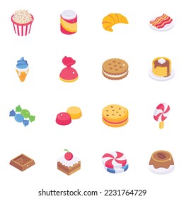 Set of Bakery Food Isometric Icons 

