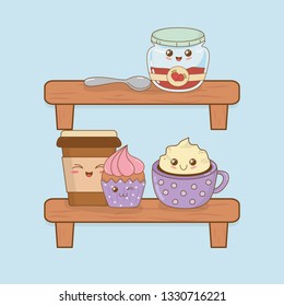 set of bakery food kawaii characters