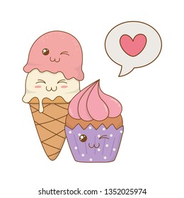 set of bakery food kawaii characters