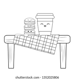 set of bakery food kawaii in picnic table