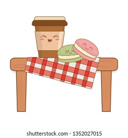 set of bakery food kawaii in picnic table