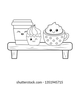 set of bakery food kawaii in shelf