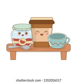 set of bakery food kawaii in shelf