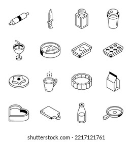 Set of Bakery Food Outline Isometric Icons 

