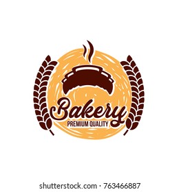 Set of Bakery hand written lettering logo, label, badge, emblem. Vintage style. Golden wheat. Isolated on white background. Vector illustration