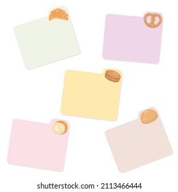 Set of bakery icon with copy space pastel label on white background, note paper style.