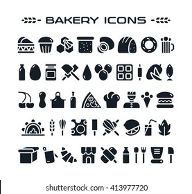 Set of bakery  icons. Black  print on white background