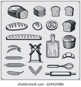 Set of Bakery icons, emblems and design elements. Vintage style.