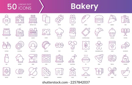 Set of bakery icons. Gradient style icon bundle. Vector Illustration