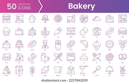 Set von Bäckereisymbolen. Gradient Stil Symbol-Paket. Vektorgrafik