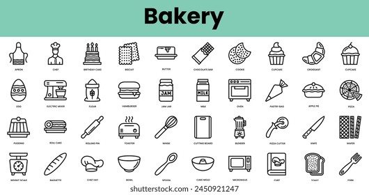 Set of bakery icons. Linear style icon bundle. Vector Illustration