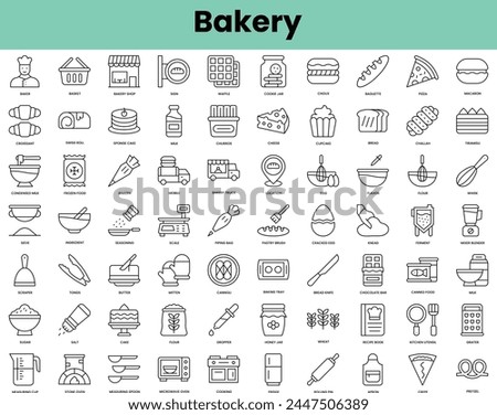 Set of bakery icons. Linear style icon bundle. Vector Illustration