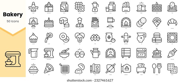 Set of bakery Icons. Simple line art style icons pack. Vector illustration