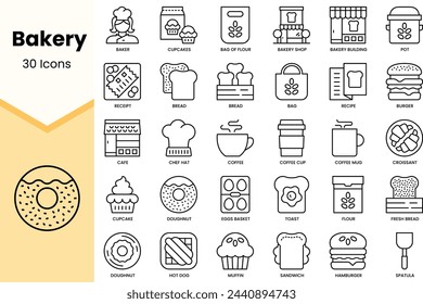 Set of bakery icons. Simple line art style icons pack. Vector illustration