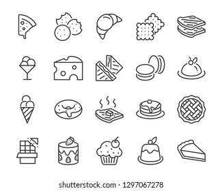 set of bakery icons, such as cake, doughnut,  bread, cheese, pie, tart