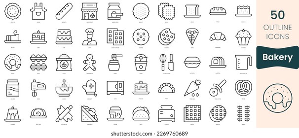 Set of bakery icons. Thin linear style icons Pack. Vector Illustration