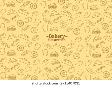Um conjunto de padrão de ilustração de padaria com fundo de creme, embalagem de alimentos, menu ilustração mão desenhado anúncios de impressão, negócio de alimentos, padaria