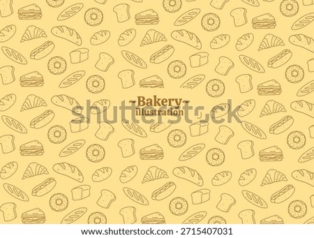 A set of bakery illustration pattern with cream background, food packaging, menu illustration hand drawn print ads, food business, bakeshop