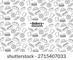A set of bakery illustration pattern with white background, food packaging, menu illustration hand drawn print ads, food business, bakeshop
