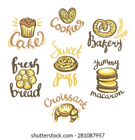 Set of bakery label on white background. Bakery logos. 