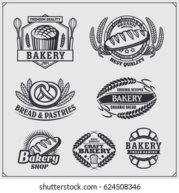 Set of Bakery labels, badges, emblems and design elements. Vintage style.