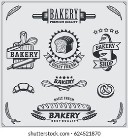 Set of Bakery labels, badges, emblems and design elements. Vintage style.