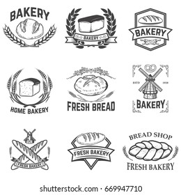 Set of bakery labels. Bread shop, fresh bread. Design elements for label, emblem, sign. Vector illustration