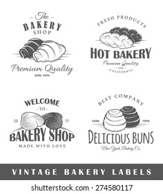 Set of bakery labels. Elements for design on the bakery theme. Collection of bakery symbols. Modern labels of bakery. Emblems and logos of bakery. Vector illustration