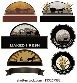 Set of bakery labels, farm labels, rice labels