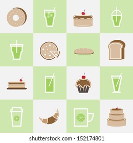 Set of bakery and lemonade elements for coffee shop, stock vector