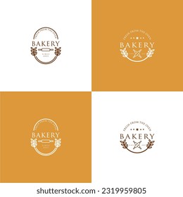 
Set of bakery logo designs. Linear graph. Bread and cake factory. Bakery. Vector illustration.