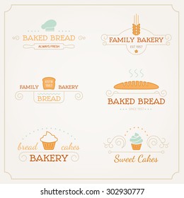 Set of bakery logos, labels, badges and design elements. Business signs templates, icons, identity design elements and objects.