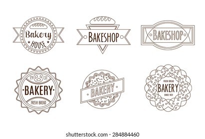 Set of bakery logos, labels and design Elements. Fresh bread, cakes, pies. In vintage style.