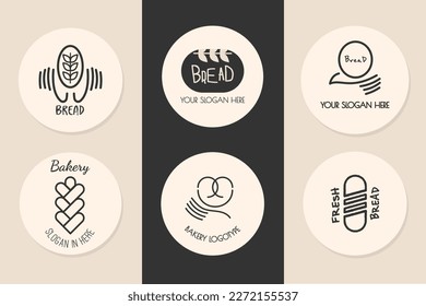 Set of bakery logos.Bakery with pretzel,bread,bun,hands.Design elements,logos,badges,labels,icons and objects.Vector