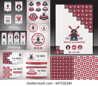 Set of bakery objects, vintage retro badges and labels. Vector