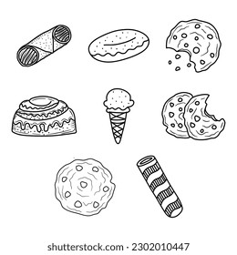 Set of  Bakery, Pastry and Dessert Doodle vector illustration