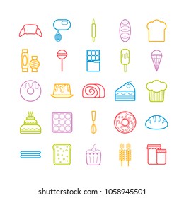 Set of bakery and pastry line icons. Modern vector icons for web design