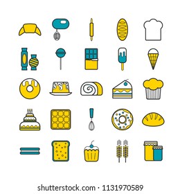 Set of bakery and pastry line icons. Modern vector icons for web design