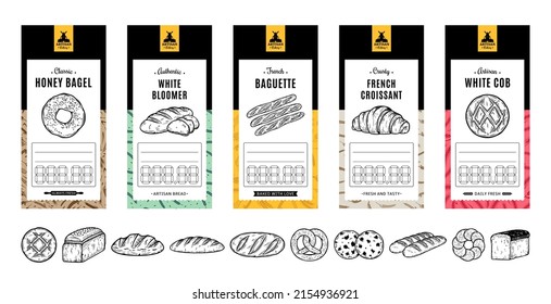 Set of bakery price tags. Bread labels and packaging design templates. Vector bakery illustrations and patterns